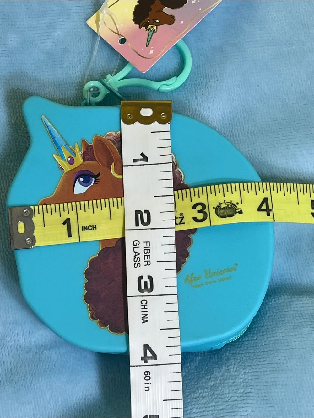 Afro Unicorn™ Blue Zip Coin Pouch w/ Clip NEW